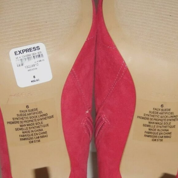 New Express Bootie Boots Size 6 Pink Red Faux Suede High Heel Ankle $69 NWT - Picture 7 of 8
